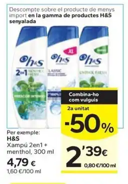Caprabo H&S Xampú 2en1+ menthol oferta