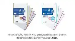 Hipercor Recanvi de 200 fulls a4 + 50 gratis, quadricula 5x oferta