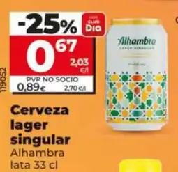 Dia Supermercados Alhambra cerveza lager singular oferta