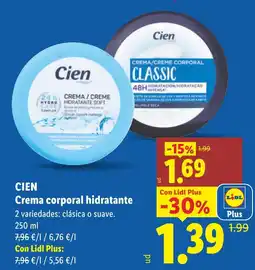 Lidl Cien crema corporal hidratante oferta