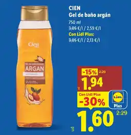 Lidl Cien gel de baño argán oferta