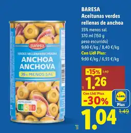 Lidl Baresa aceitunas verdes rellenas de anchoa oferta