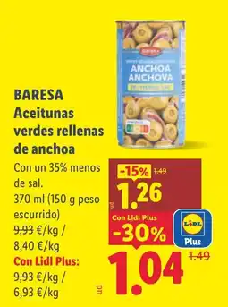 Lidl Baresa aceitunas verdes rellenas de anchoa oferta