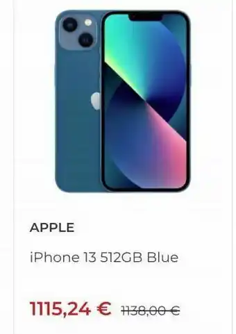 Visanta Apple iphone 13 512gb blue 1115,24 € 130,00 € oferta