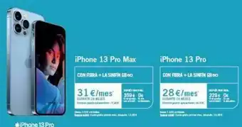 Yoigo Iphone 13 pro max iphone 13 pro con fibra +la sinfin 680 con fibra + la sinfin gbc 31 €/mes . 359€ de 28 €/mes 329 de oferta