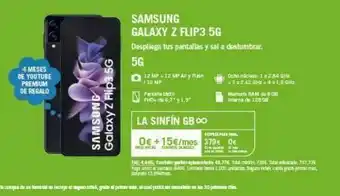 Yoigo Samsung galaxy z flip3 5g despliega tus pantallas y sal a deslumbrar 5g 4 meses de youtube premium de regalo 12 mp12 mp af oferta