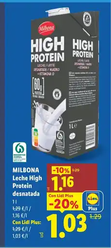 Lidl MILBONA Leche High Protein desnatada oferta