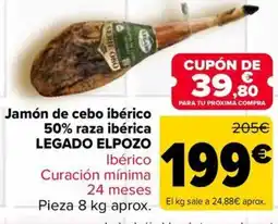Carrefour LEGADO ELPOZO Jamón de cebo ibérico 50% raza ibérica oferta