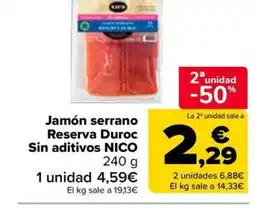 Carrefour NICO Jamón serrano Reserva Duroc Sin aditivos oferta