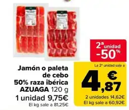 Carrefour AZUAGA Jamón o paleta de cebo 50% raza ibérica oferta