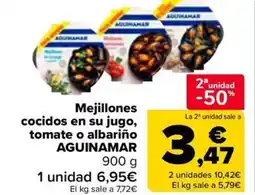 Carrefour AGUINAMAR Mejillones cocidos en su jugo, tomate o albariño oferta