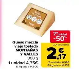 Carrefour MONTAÑAS Y VALLES Queso mezcla viejo tostado oferta