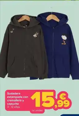 Carrefour Sudadera estampada con cremallera y capucha oferta