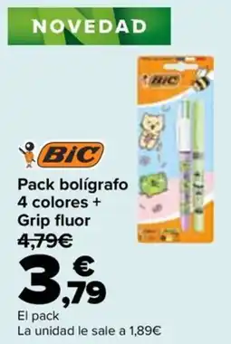 Carrefour Bic pack bolígrafo 4 colores + grip fluor oferta