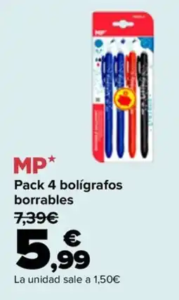 Carrefour Mp pack 4 bolígrafos borrables oferta