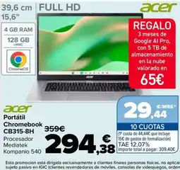 Carrefour acer portátil chromebook cb315-8h oferta