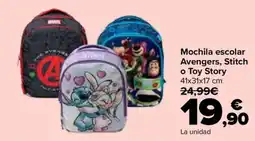 Carrefour Mochila escolar Avengers, Stitch o Toy Story oferta