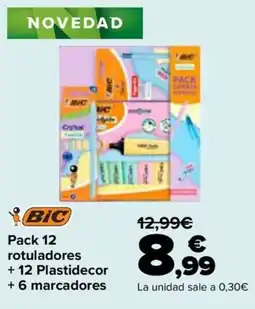 Carrefour Bic pack 12 rotuladores + 12 plastidecor + 6 marcadores oferta