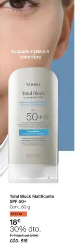 Yanbal Yanbal total block matificante SPF 50+ oferta