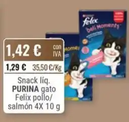 Cuevas Cash Purina Snack liq gato Felix pollo salmon oferta