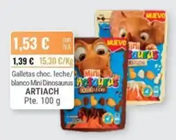 Cuevas Cash Artiach galletas choc. leche/ blanco mini dinosaurus oferta