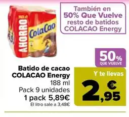 Carrefour COLACAO Batido de cacaoO Energy oferta