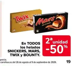 Carrefour SNICKERS, MARS, TWIX y BOUNTY En todos los helados oferta