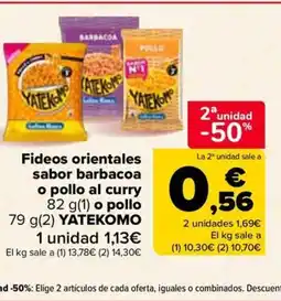 Carrefour YATEKOMO Fideos orientales sabor barbacoa o pollo al curry oferta