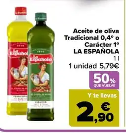 Carrefour LA ESPAÑOLA Aceite de oliva Tradicional 0,4° o Carácter 1° oferta