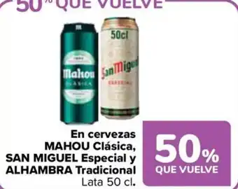 En cervezas mahou clásica, san miguel especial y alhambra tradicional