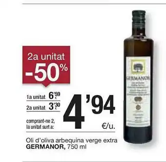 BonpreuEsclat 2a Unitat -50% Oli D'oliva Arbequina Verge Extra Germanor oferta