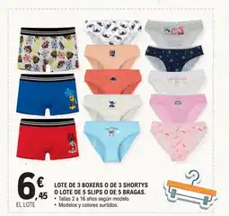 E.Leclerc Lote de 3 boxers o de 3 shortys o lote de 5 slips o de 5 bragas. oferta