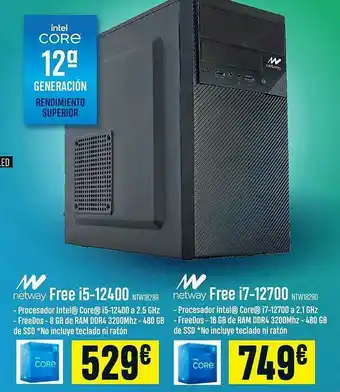 PCBox Netway Free I5-12400 Free I7-12700 oferta