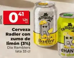 Dia Supermercados Rambler Radler cerveza con zumo de limón (3%) oferta
