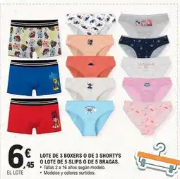 E.Leclerc Lote de 3 boxers o de 3 shortys o lote de 5 slips o de 5 bragas oferta