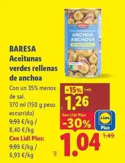 Lidl Baresa - aceitunas verdes rellenas de anchoa oferta