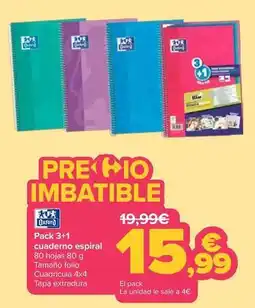 Carrefour Oxford - pack 3+1 cuaderno espiral oferta