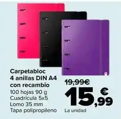 Carrefour Carpetabloc 4 anillas din a4 con recambio oferta