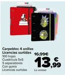 Carrefour Carpebloc 4 anillas licencias surtidas oferta