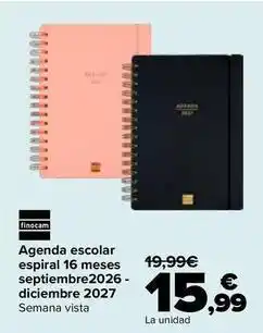 Carrefour Finocam - agenda escolar espiral 16 meses septiembre2026-diciembre 2027 oferta