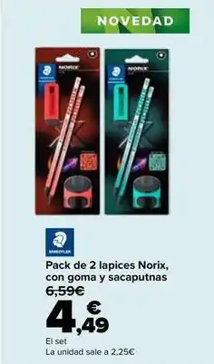 Carrefour Staedtler - pack de 2 lapices norix, con goma y sacaputnas oferta