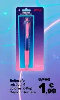 Carrefour Boligrafo retractil 4 colores k-pop demon hunters oferta