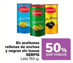 Carrefour SERPIS En aceitunas rellenas de anchoa y negras sin hueso oferta