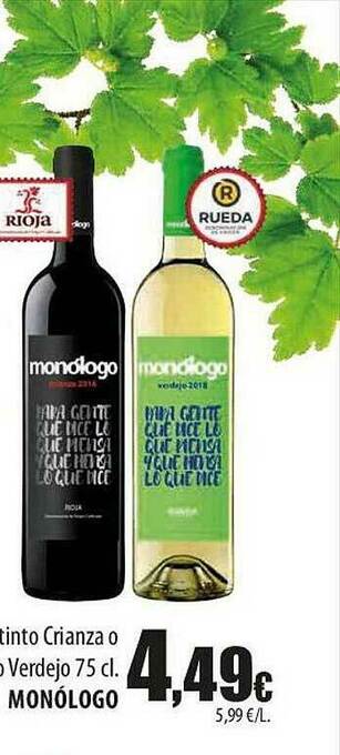 SPAR Lanzarote Vino Tinto Crianza O Blanco Verdejo Monólogo oferta