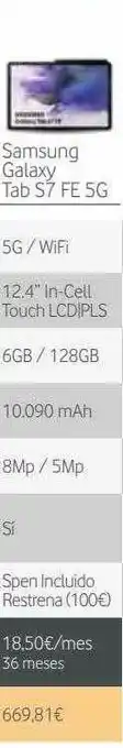 Vodafone Samsung Galaxy Tab S7 Fe 5g oferta