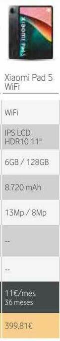 Vodafone Xiaomi Pad 5 Wifi oferta