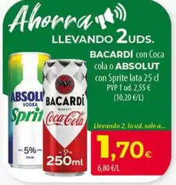Spar Tenerife BACARDI ABSOLUT con Coca cola oT con Sprite lata oferta