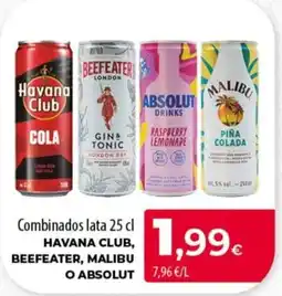 Spar Tenerife HAVANA CLUB, BEEFEATER, MALIBU O ABSOLUT Combinados lata oferta