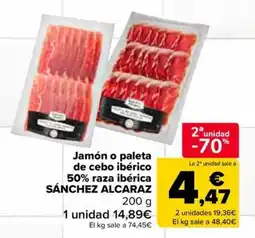Carrefour Market Sánchez Alcaraz jamón o paleta de cebo ibérico 50% raza ibérica oferta