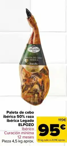 Carrefour Market Elpozo paleta de cebo ibérico 50% raza ibérica oferta